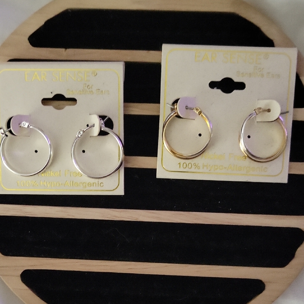 Ear Sense Hypo-Allergenic Hoop Earrings Lot 1 Silver Tone 1 Two Tone